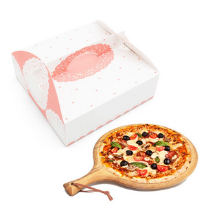 Custom design pink pizza box with handle cardboard restaurant pizza dough proofing box stackable