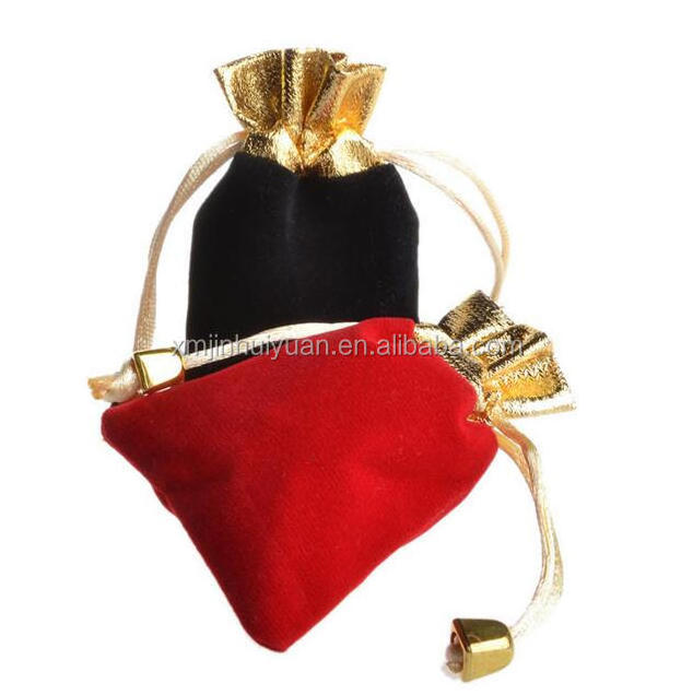 Red Black Jewelry perfume Velvet Drawstring Gift bags with god on top