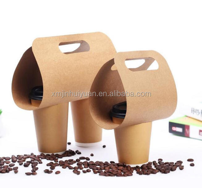 Disposable Take away craft Paper Coffee Cup Holder with handle