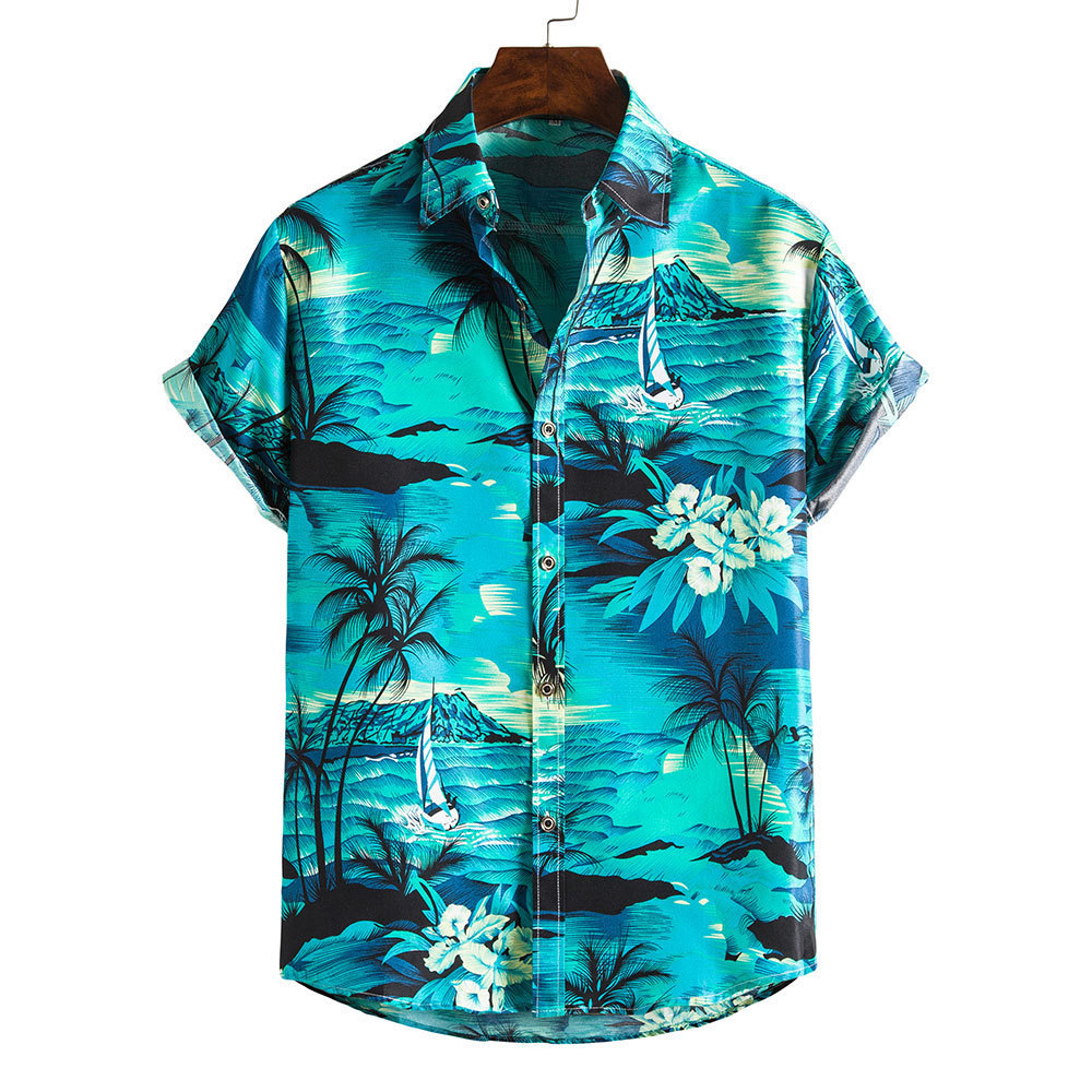 Wholesale Custom Pattern Logo Printed Design 100% Polyester Summer Beach Wear Button Down Aloha Hawaiian Shirts For Mens