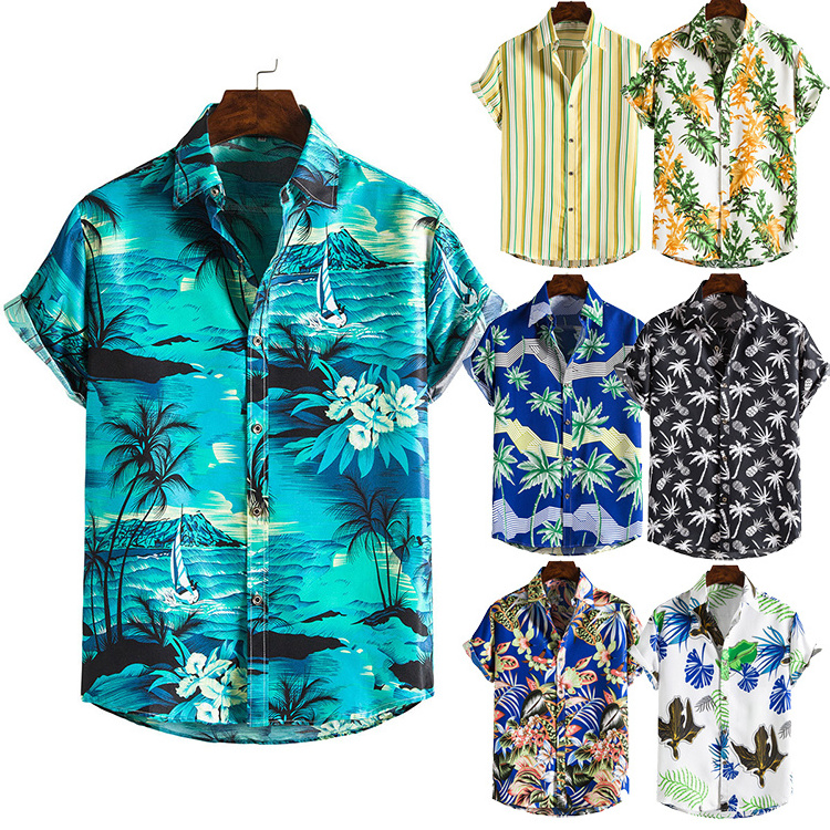 hot selling resort vacation casual sublimation floral men's beach shirts custom summer oversized hawaiian shirts