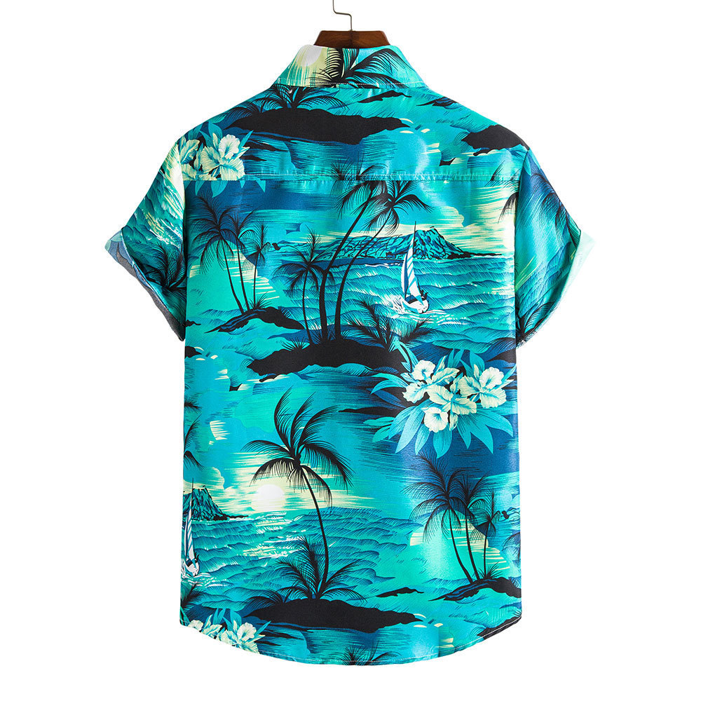 Wholesale Custom Pattern Logo Printed Design 100% Polyester Summer Beach Wear Button Down Aloha Hawaiian Shirts For Mens