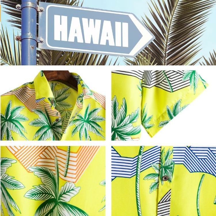 Wholesale Custom Pattern Logo Printed Design 100% Polyester Summer Beach Wear Button Down Aloha Hawaiian Shirts For Mens