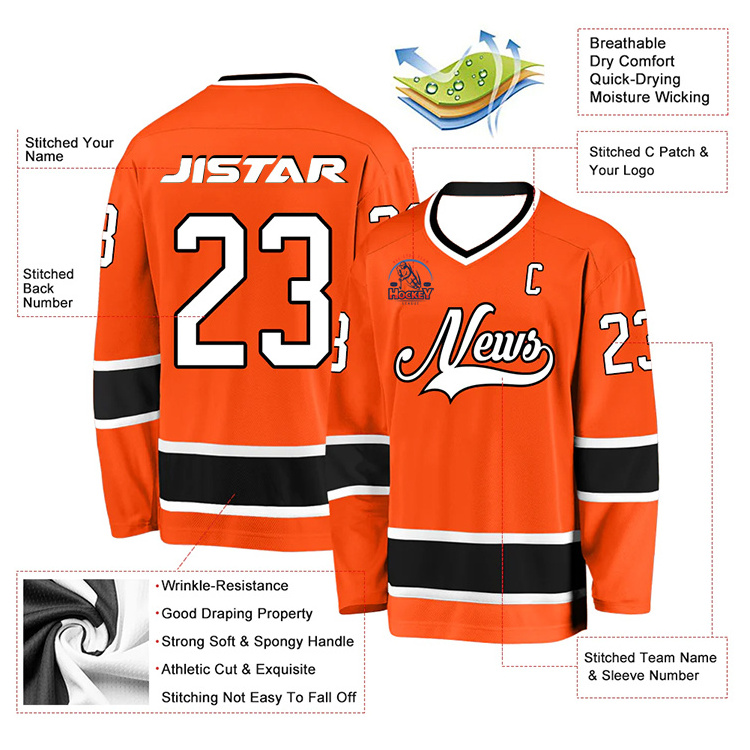 custom logo sublimation christmas ice hockey uniform men's high quality tackle twill black practice hockey jersey made in china