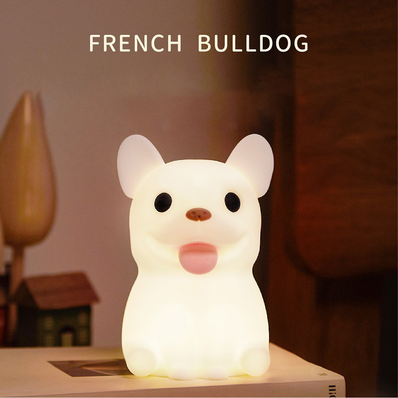 Creative Bulldog Night Light Rechargeable Bedroom Bedside Soft Lamp Sleep Stress Relief Toys Student Ambience Gifts