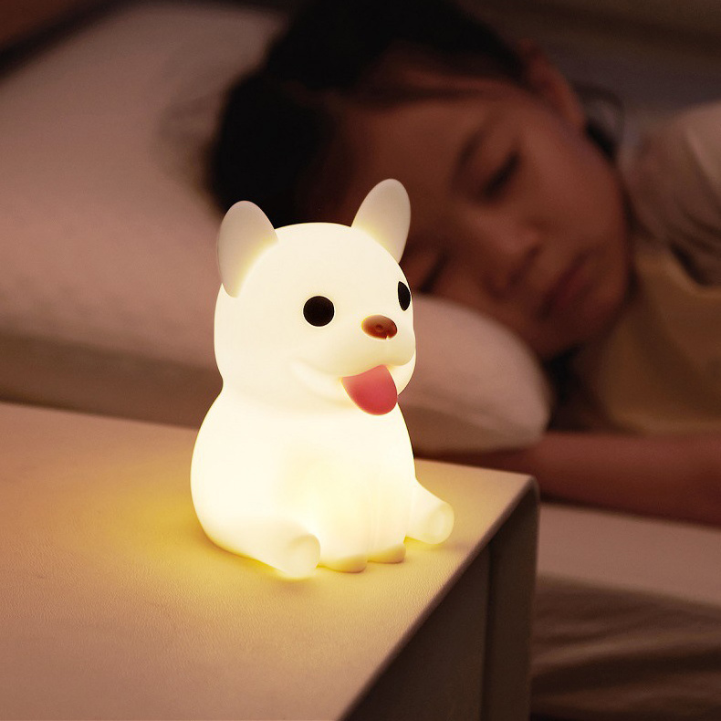 Creative Bulldog Night Light Rechargeable Bedroom Bedside Soft Lamp Sleep Stress Relief Toys Student Ambience Gifts