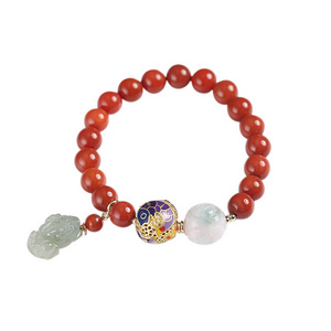 Natural Full Meat Nanjiang Carnelian Bracelet Jade Pi Xiu Pendant Cloisonne Pisces Beads Accessories Bracelet