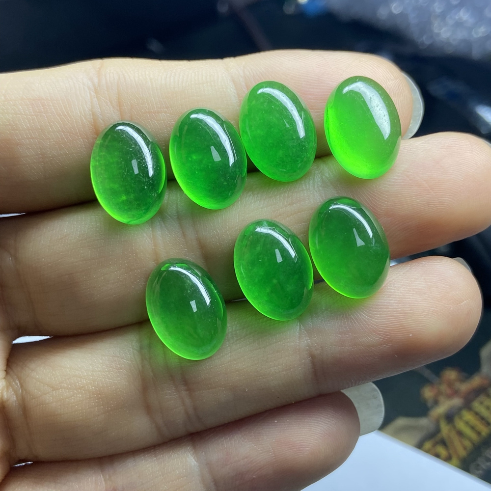 HQ  Natural Green Jadeite Origin Myanmar Loose Gemstone Flatback Cabochon Burma Jade Stone