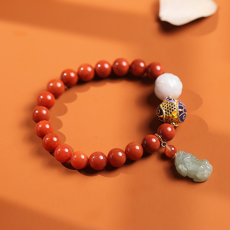 Natural Full Meat Nanjiang Carnelian Bracelet Jade Pi Xiu Pendant Cloisonne Pisces Beads Accessories Bracelet