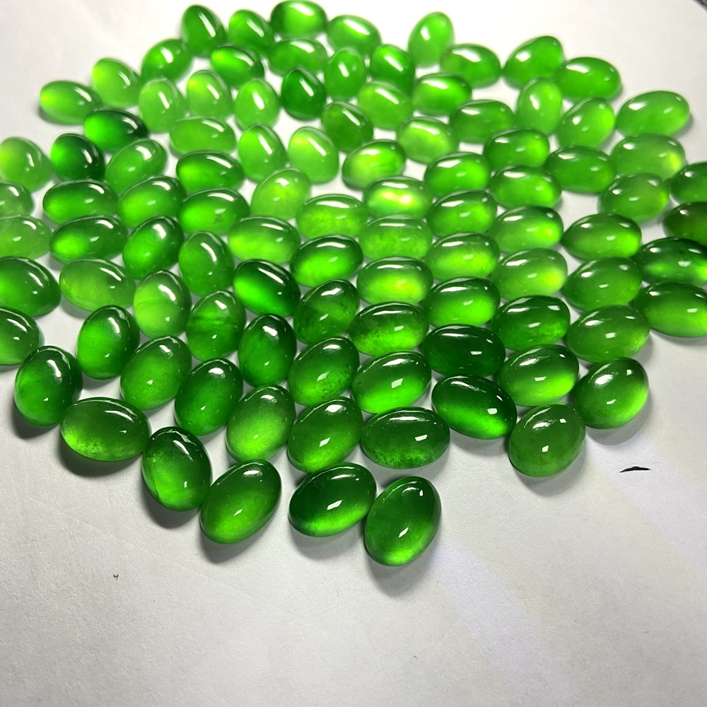 HQ GEMS Myanmar Natural Green Jade Jadeite Loose Gemstone Flatback Cabochon Burma Jadeite Stone