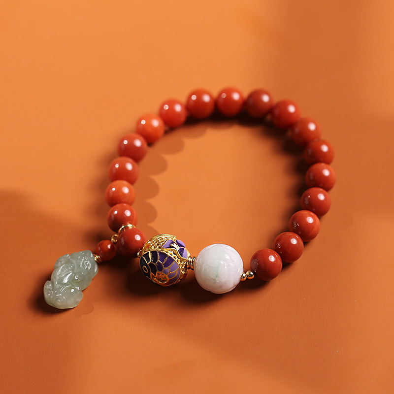 Natural Full Meat Nanjiang Carnelian Bracelet Jade Pi Xiu Pendant Cloisonne Pisces Beads Accessories Bracelet