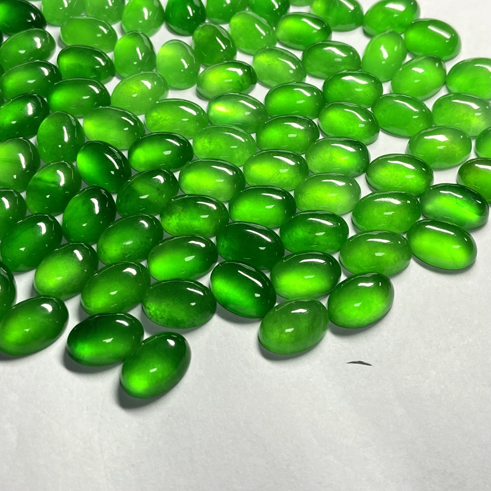 HQ GEMS Myanmar Natural Green Jade Jadeite Loose Gemstone Flatback Cabochon Burma Jadeite Stone