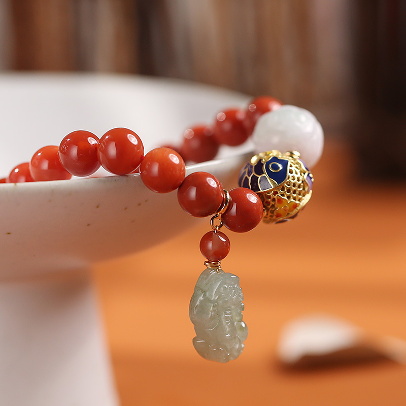 Natural Full Meat Nanjiang Carnelian Bracelet Jade Pi Xiu Pendant Cloisonne Pisces Beads Accessories Bracelet