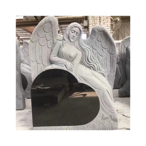 Chinese Shanxi Black Heart Granite Angel Blank Headstone Design for Grave