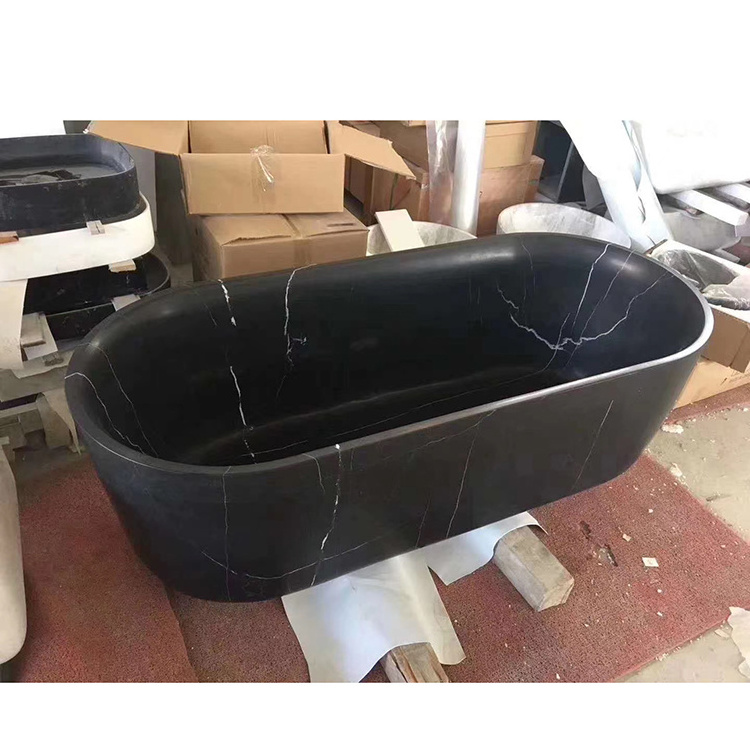 Luxury Stone Size Natural Black Marquina Marble Bathtub