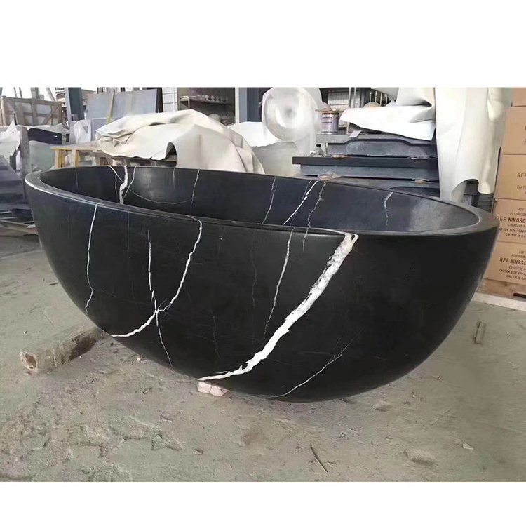 Luxury Stone Size Natural Black Marquina Marble Bathtub