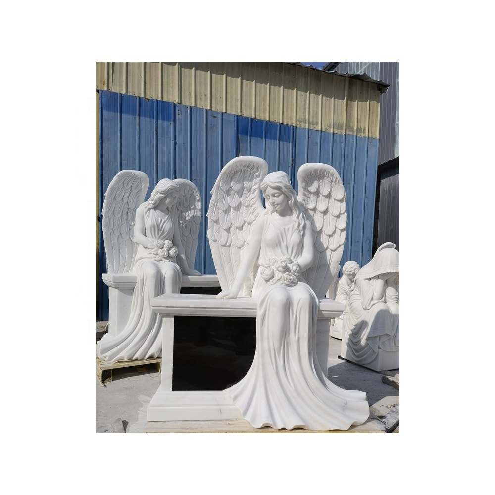 White Baby Angel With Bible Book Cross Marble Headstone Engraving Heart Tombstone Design Headstone Monument