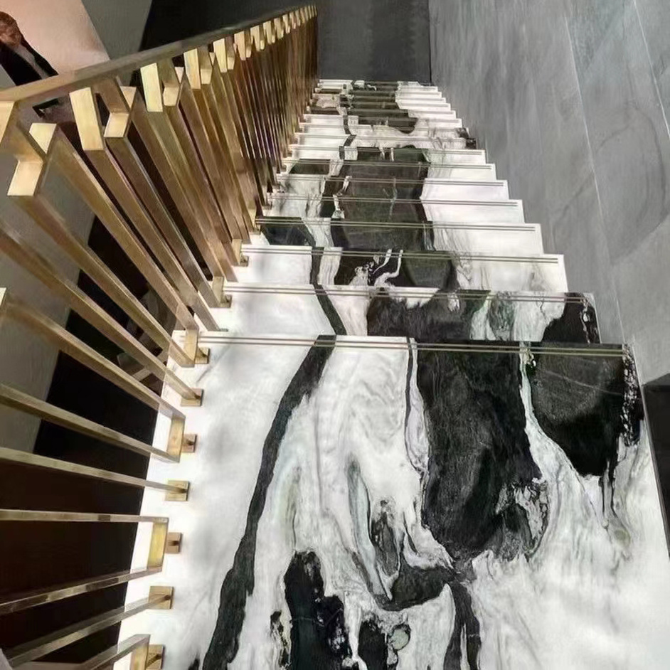 Nice Color White Marble with Black Veins Panda White Natural Marble Step Treads Stairs