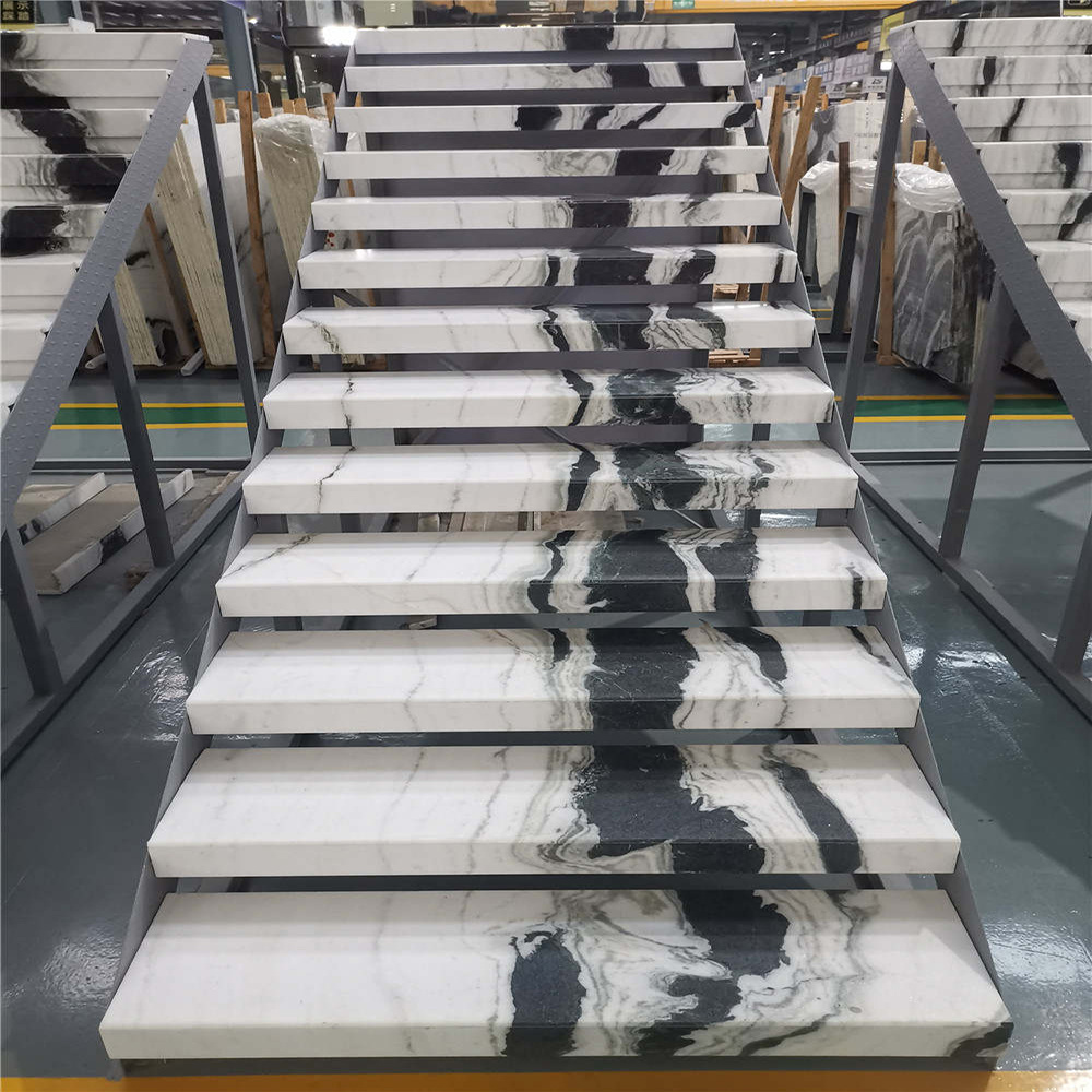 Nice Color White Marble with Black Veins Panda White Natural Marble Step Treads Stairs