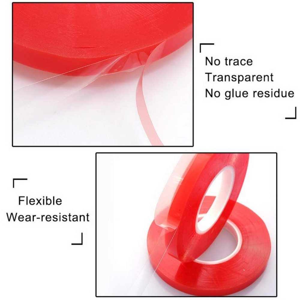 Clear Polyester Strong Solvent Glue Adhesive Double Sided PET Tape Polyester Tape With MOPP Red Film Liner