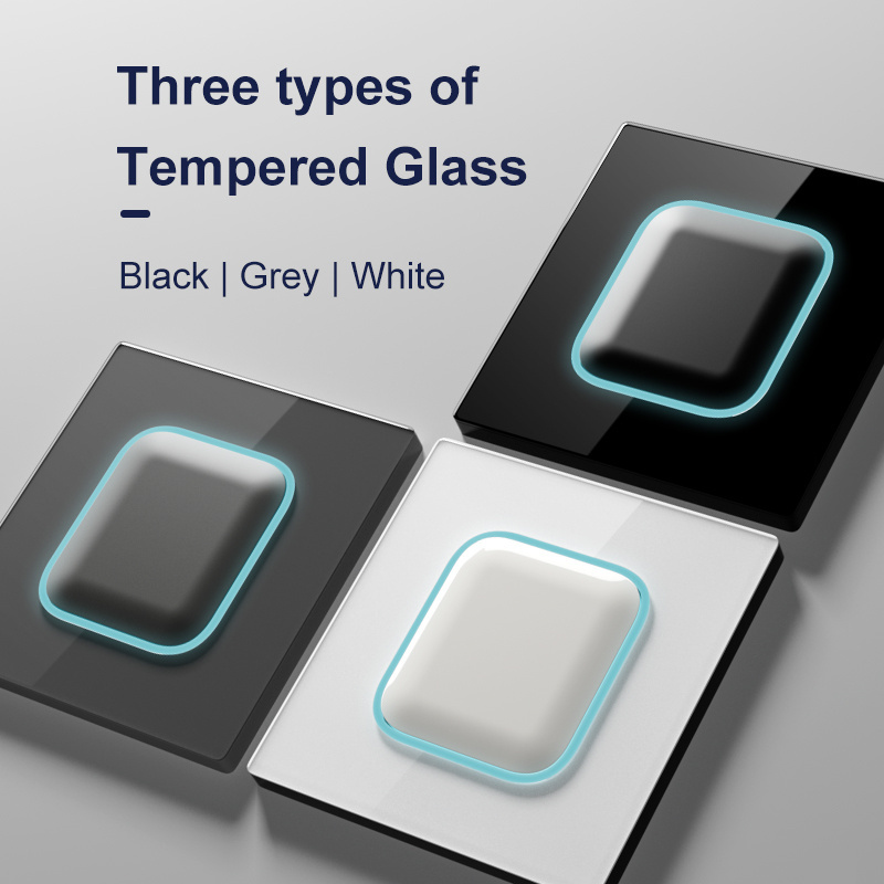 Tempered Glass Panel Acrylic Button Black Light Switch 1 2 3 4 Gang/1 2 Way LED Indicator Lights 86mm*86mm  EU/UK/UN Socket