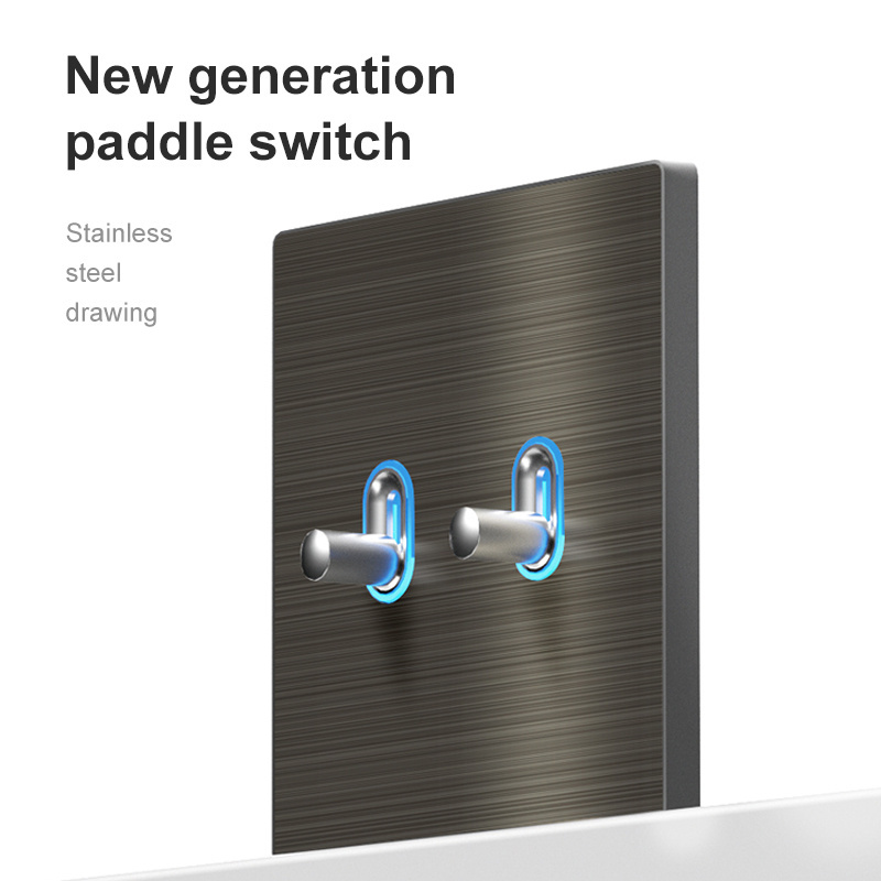 1/2/3/4 Gang 1/2 Way Paddle Button Wall Switches Ultra Thin Stainless Steel Electrical Switch with Led Light Toggle Wall Switch