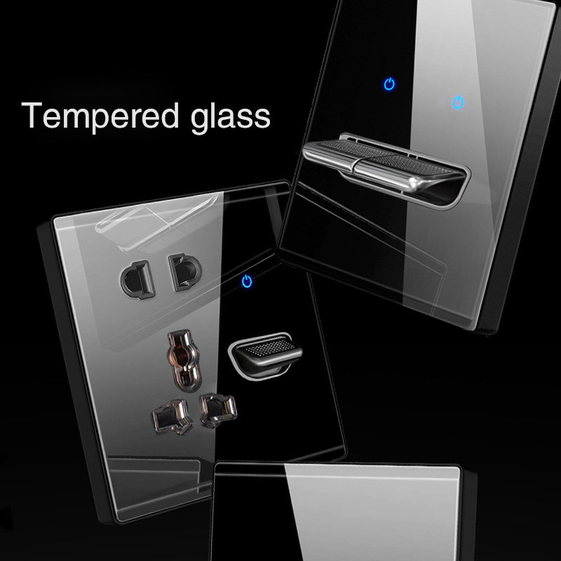 Luxury Light Switch LED Indicator Crystal Tempered Glass Piano Key Model Design Button Wall Switch And Socket With USB