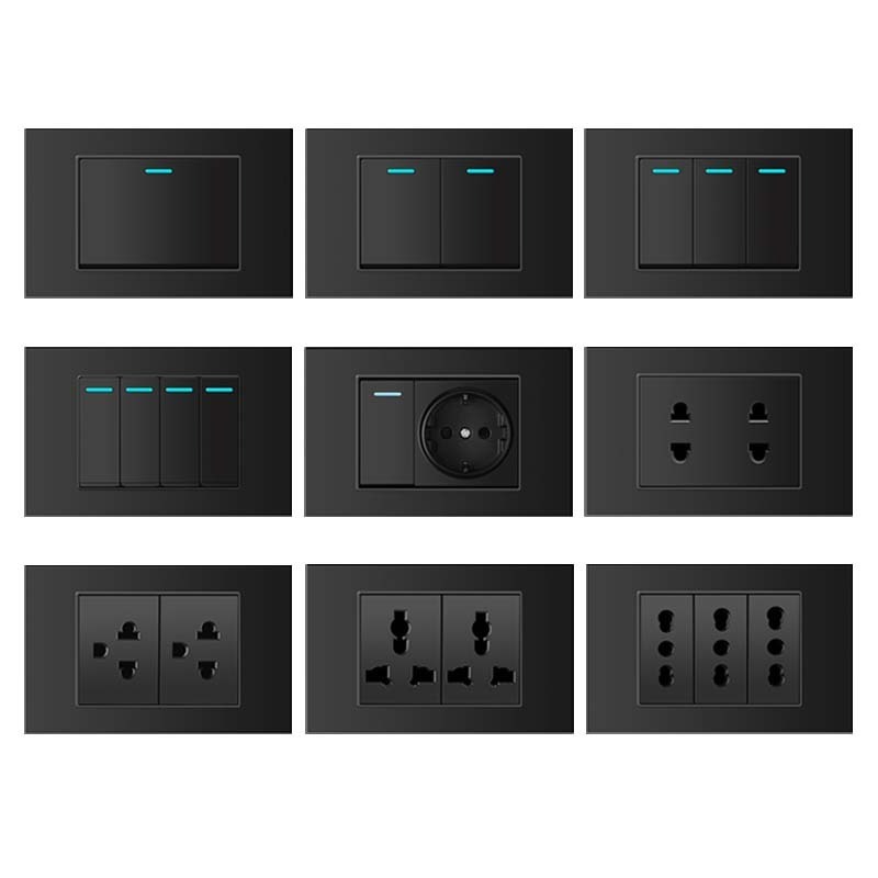 South American Standard Electric Black Wall Switch 1gang Multiple Socket For Building US Wall Outlet Plug Socket And Switch 118