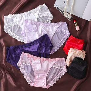 Thin Wholesale Silk Satin Briefs Lace Seamless Lady Sexy Low Waist Mature Woman Panties For Woman