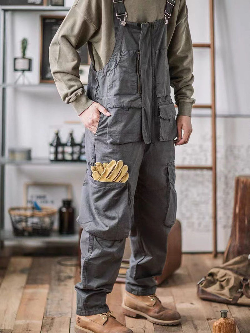 Custom cotton fabric men's front full zip utility cargo pocket men overalls trousers Men Trendy Overalls worker Cargo pants