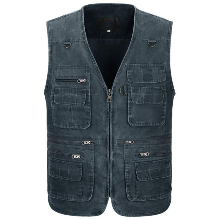 Fashion Mens Denim Vest Sleeveless Jacket Men Autumn Casual Vest With Multi Pocket Outdoor Sports Vest For Men