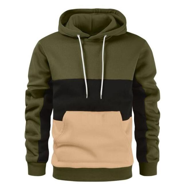 Fall winter hodie casual patchwork hood pullover sweatshirts custom logo color block long sleeve men's hoodies