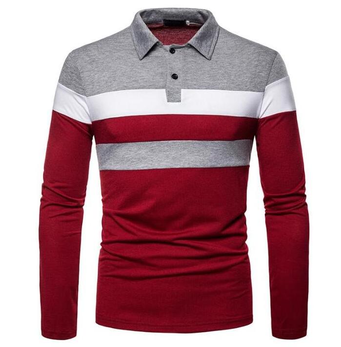 Fashion Hot Color Block Men's Polo Shirts Long Sleeves Custom Logo Classic Men Button Up Polo T-shirt