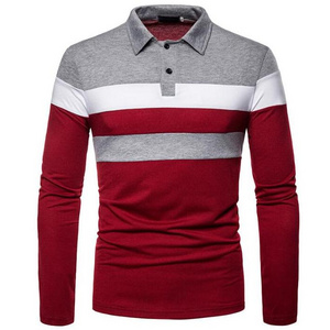 Fashion Hot Color Block Men's Polo Shirts Long Sleeves Custom Logo Classic Men Button Up Polo T-shirt