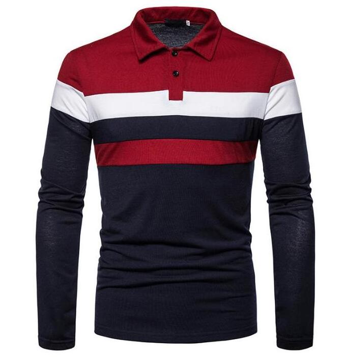 Fashion Hot Color Block Men's Polo Shirts Long Sleeves Custom Logo Classic Men Button Up Polo T-shirt