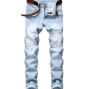 Hollow Out Stretchy Ripped Skinny Biker Jeans Taped Slim Fit Denim Pants motorcycles wrinkles pants Knee Hole Jeans