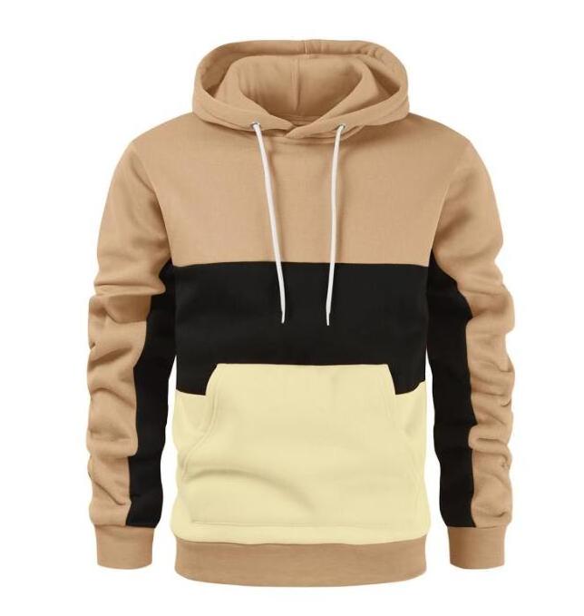 Fall winter hodie casual patchwork hood pullover sweatshirts custom logo color block long sleeve men's hoodies