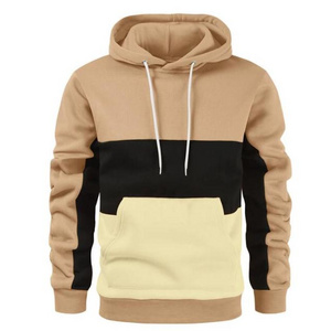 Fall winter hodie casual patchwork hood pullover sweatshirts custom logo color block long sleeve men's hoodies