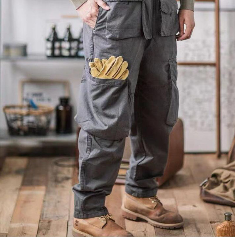 Custom cotton fabric men's front full zip utility cargo pocket men overalls trousers Men Trendy Overalls worker Cargo pants