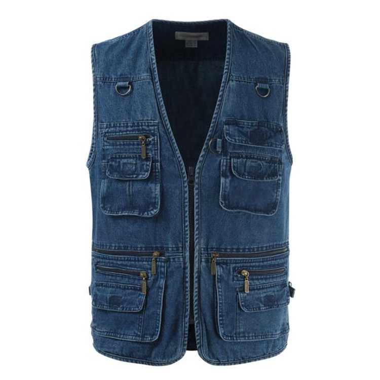 Fashion Mens Denim Vest Sleeveless Jacket Men Autumn Casual Vest With Multi Pocket Outdoor Sports Vest For Men