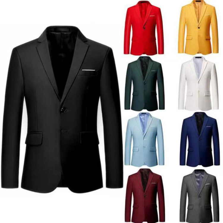 Fashion Slim Fit Men Blazer Solid Color Casual Business Mens Blazer Suit Jacket Coat Groom Wedding Dress Suit Top