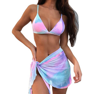 Gradient Bikinis Swimsuits Micro Thong Swimwear Women's Three Piece Biquini Push Up Bathing Suits Mesh Beachwear