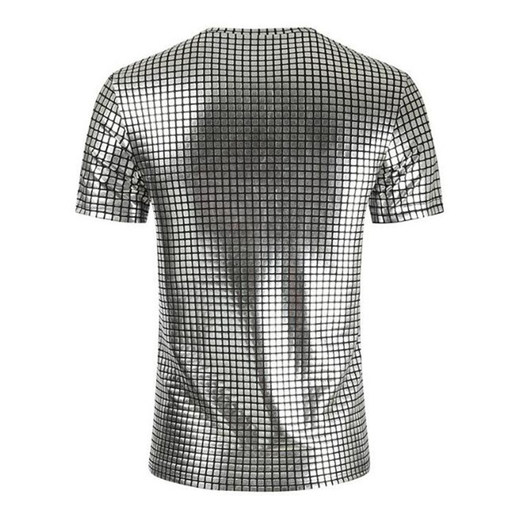 Night Club Wear Mens T-Shirts Shiny Metallic Tshirt Mens Shorts Sleeve T Shirt For Disco Party Casual Round Neck Stage Show Tops