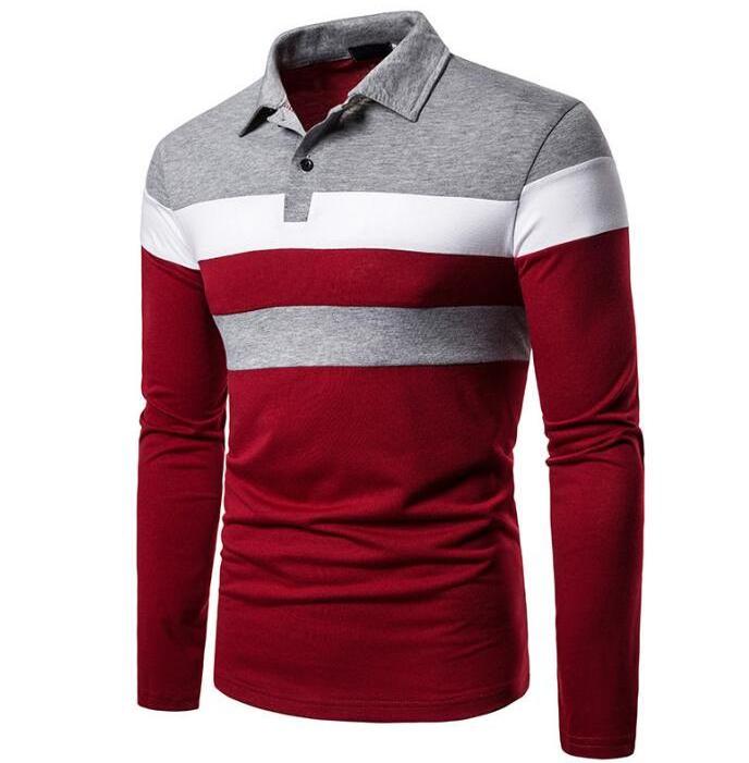 Fashion Hot Color Block Men's Polo Shirts Long Sleeves Custom Logo Classic Men Button Up Polo T-shirt