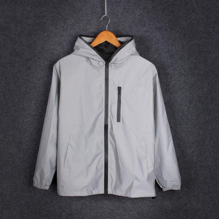 Men's Full Reflective Jackets Autumn Spring Windproof Windbreakers Solid Hooded Zipper Outwear Streetwear Hip Hop Jacket