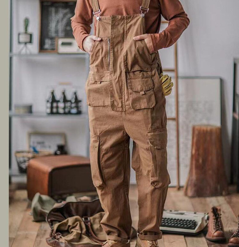 Custom cotton fabric men's front full zip utility cargo pocket men overalls trousers Men Trendy Overalls worker Cargo pants