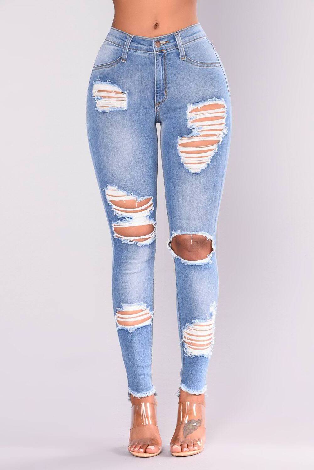 Wholesale Fashion Lady 3xl Ripped Denim Jeans Pants Jeans Colombianos Por Mayor Trendy Plain Blue Skinny Classic Women's Jeans