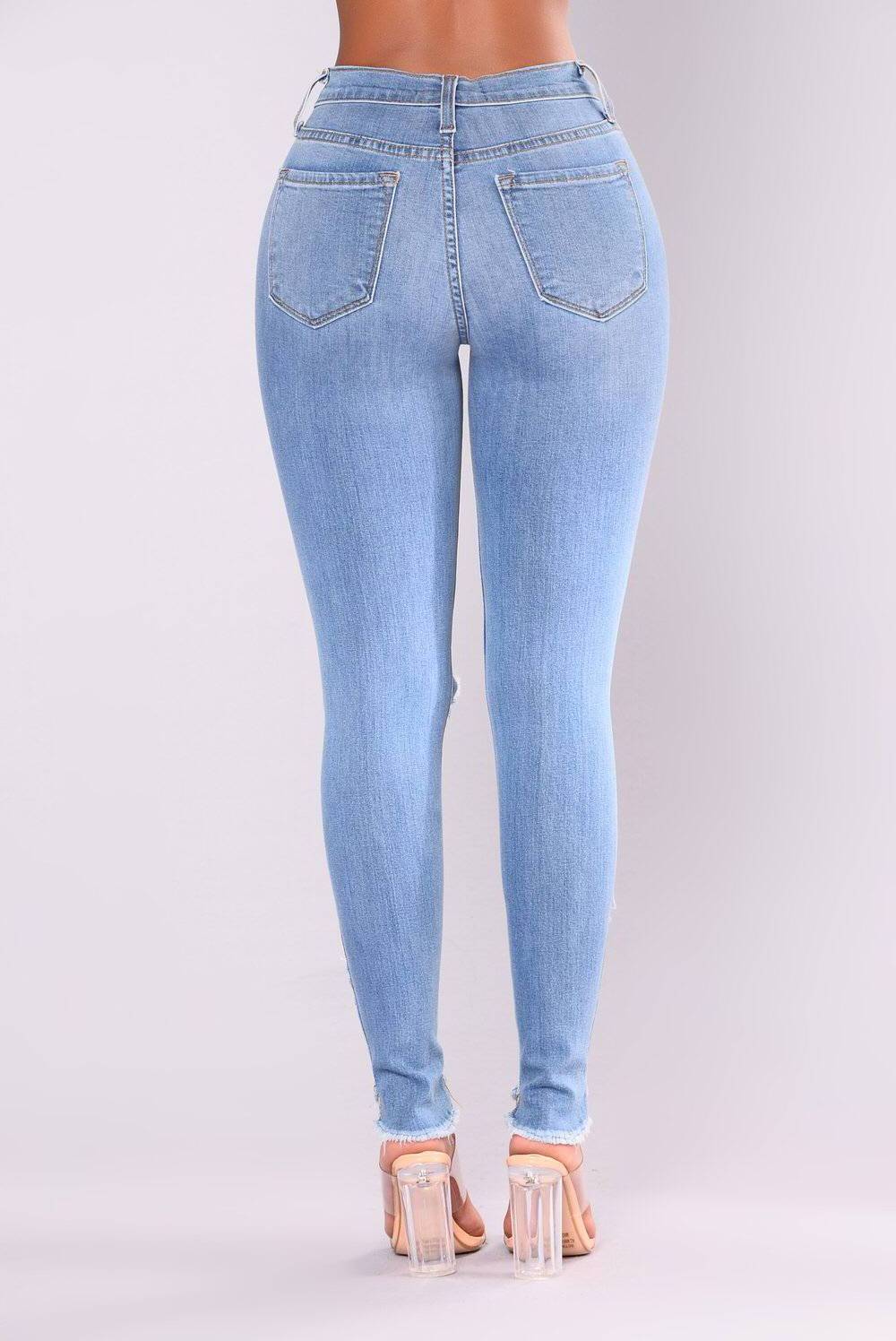 Wholesale Fashion Lady 3xl Ripped Denim Jeans Pants Jeans Colombianos Por Mayor Trendy Plain Blue Skinny Classic Women's Jeans