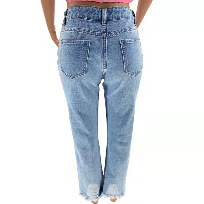 New Wholesale Fashion Design Ladies Trousers Denim Ripped Woman Jeans Pants Blue Loose Mom Boyfriend Jeans High Waist Jeans