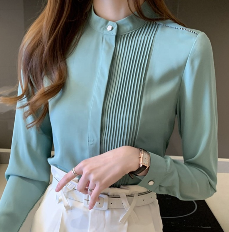 Wholesale New Long Sleeve Chiffon Blouse Shirt Tops  Stand Collar Office Women Blouses Blusa